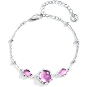 imageCicy Bell Platinum Plated Link Bracelet Synthetic Moonstone Adjustable Cable Chain Station Bracelets 59quot 19quot ExtenderLavender Purple