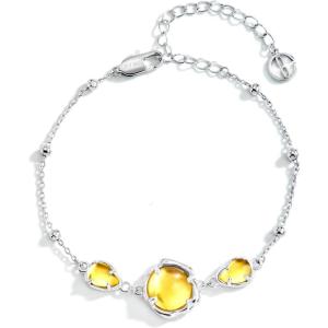 imageCicy Bell Platinum Plated Link Bracelet Synthetic Moonstone Adjustable Cable Chain Station Bracelets 59quot 19quot ExtenderLemon Yellow