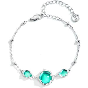 imageCicy Bell Platinum Plated Link Bracelet Synthetic Moonstone Adjustable Cable Chain Station Bracelets 59quot 19quot ExtenderMarine Green