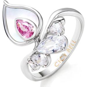 imageCicy Bell Platinum Plated Rings for Women Trendy Tulip Flower Cubic Zirconia Shell Statement Rings Birthday Valentines Day Jewelry GiftGold