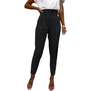 imageCicy Bell Women Casual High Waisted Pants Straight Leg Work Office Dress Pants Fold Pleated Trousers with PocketsBlack