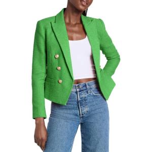 imageCicy Bell Women Double Breasted Cropped Tweed Blazer Jackets Lapel Open Front Long Sleeve Business Suit Jackets with PocketGreen