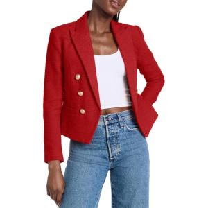 imageCicy Bell Women Double Breasted Cropped Tweed Blazer Jackets Lapel Open Front Long Sleeve Business Suit Jackets with PocketRed