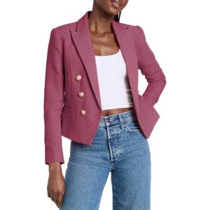 imageCicy Bell Women Double Breasted Cropped Tweed Blazer Jackets Lapel Open Front Long Sleeve Business Suit Jackets with PocketRose Red