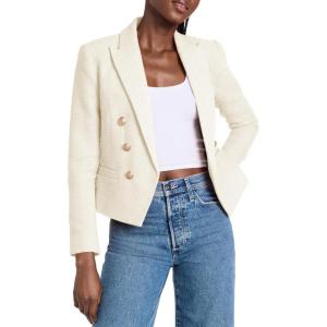 imageCicy Bell Women Double Breasted Cropped Tweed Blazer Jackets Lapel Open Front Long Sleeve Business Suit Jackets with PocketWhite