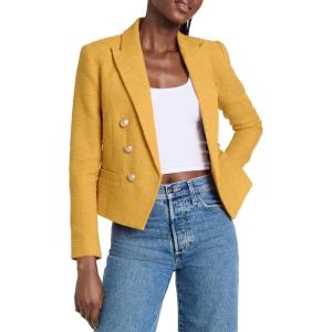 imageCicy Bell Women Double Breasted Cropped Tweed Blazer Jackets Lapel Open Front Long Sleeve Business Suit Jackets with PocketYellow