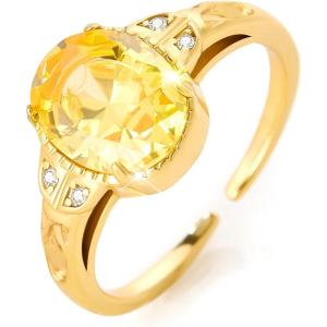 imageCicy Bell Womens 18k Gold Plated Oval Cubic Zirconia Delicate Yellow Olive Statement Band Open Rings for GiftsGold