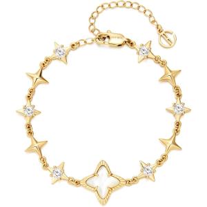 imageCicy Bell Womens 18k Gold Plated White Shell Cubic Zirconia Square Cross Adjustable Chain Link Bracelets 669quot with 2quot ExtenderStyle AGold