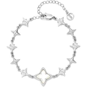 imageCicy Bell Womens 18k Gold Plated White Shell Cubic Zirconia Square Cross Adjustable Chain Link Bracelets 669quot with 2quot ExtenderStyle AWhite Gold