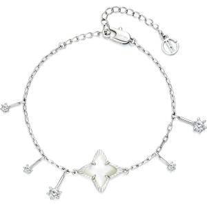 imageCicy Bell Womens 18k Gold Plated White Shell Cubic Zirconia Square Cross Adjustable Chain Link Bracelets 669quot with 2quot ExtenderStyle BWhite Gold