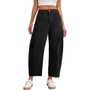 imageCicy Bell Womens Baggy Barrel Horseshoe Pants Casual Wide Leg Mid Rise Cropped Pants with PocketsBlack