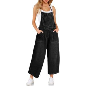 imageCicy Bell Womens Baggy Denim Overalls Loose Fit Bib Adjustable Strap Capri Wide Leg Jean JumpsuitsBlack