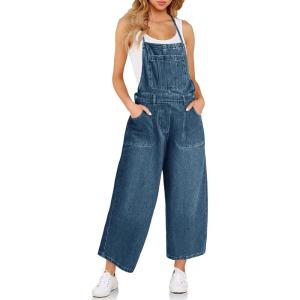 imageCicy Bell Womens Baggy Denim Overalls Loose Fit Bib Adjustable Strap Capri Wide Leg Jean JumpsuitsBlue