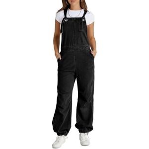 imageCicy Bell Womens Baggy Denim Overalls Loose Fit Lantern Jogger Leg Jean Jumpsuit with PocketsBlack