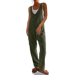 imageCicy Bell Womens Casual Corduroy Overalls Jumpsuits Ribbed Sleeveless V Neck Adjustable Straps Long Pants RompersArmy Green