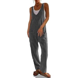 imageCicy Bell Womens Casual Corduroy Overalls Jumpsuits Ribbed Sleeveless V Neck Adjustable Straps Long Pants RompersDark Grey