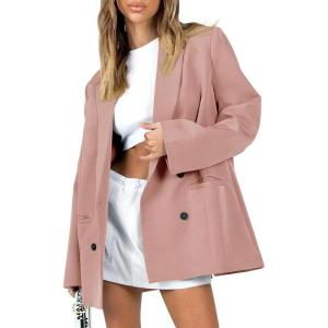 imageCicy Bell Womens Casual Oversized Blazer Button Down Long Sleeve Lapel Work Office Blazer Jackets with PocketsBlack Pink