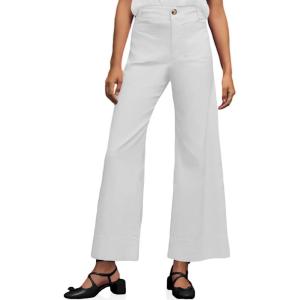 imageCicy Bell Womens Cotton Pants Wide Leg High Waisted Casual Pants Front PocketsWhite