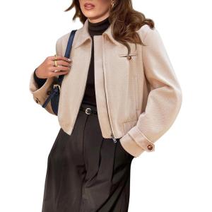imageCicy Bell Womens Cropped Tweed Blazer Fall Casual Dressy Zip Up Work Office Jacket OuterwearBeige
