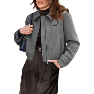 imageCicy Bell Womens Cropped Tweed Blazer Fall Casual Dressy Zip Up Work Office Jacket OuterwearBlack