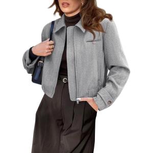 imageCicy Bell Womens Cropped Tweed Blazer Fall Casual Dressy Zip Up Work Office Jacket OuterwearGrey