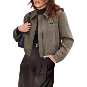 imageCicy Bell Womens Cropped Tweed Blazer Fall Casual Dressy Zip Up Work Office Jacket OuterwearKhaki