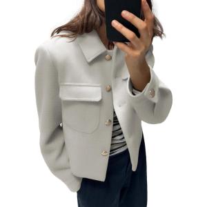 imageCicy Bell Womens Cropped Wool Coats Lapel Collar Button Down Fall Jackets Lightweight Short Pea CoatsLight Grey
