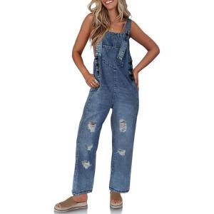 imageCicy Bell Womens Denim Overalls Loose Fit Summer Baggy Distressed Adjustable Strap Jeans Overall JumpsuitsBlue