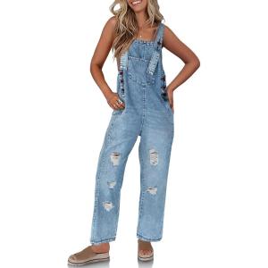 imageCicy Bell Womens Denim Overalls Loose Fit Summer Baggy Distressed Adjustable Strap Jeans Overall JumpsuitsLight Blue