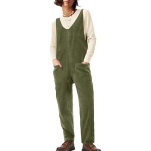 imageCicy Bell Womens Fleece Overalls Jumpsuits Loose Fit V Neck Sleeveless Jumpsuit Sherpa Fuzzy Fall OutfitsArmy Green