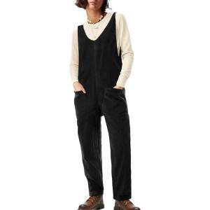 imageCicy Bell Womens Fleece Overalls Jumpsuits Loose Fit V Neck Sleeveless Jumpsuit Sherpa Fuzzy Fall OutfitsBlack