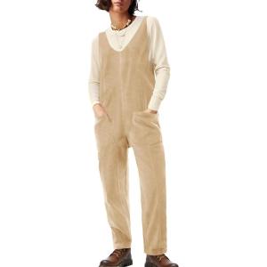 imageCicy Bell Womens Fleece Overalls Jumpsuits Loose Fit V Neck Sleeveless Jumpsuit Sherpa Fuzzy Fall OutfitsKhaki