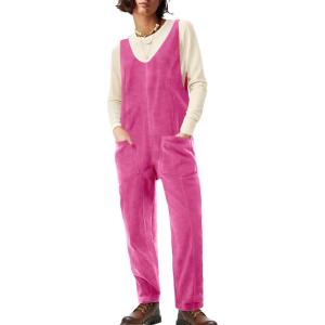 imageCicy Bell Womens Fleece Overalls Jumpsuits Loose Fit V Neck Sleeveless Jumpsuit Sherpa Fuzzy Fall OutfitsRose Red