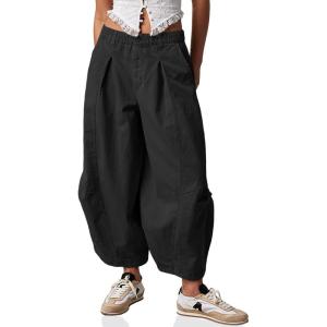 imageCicy Bell Womens Harem Pants Casual Baggy Elastic Waist Wide Leg Beach Pants with PocketsBlack