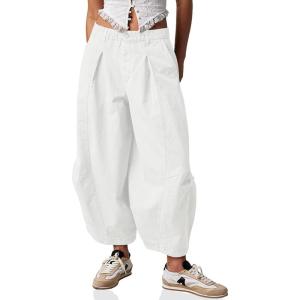 imageCicy Bell Womens Harem Pants Casual Baggy Elastic Waist Wide Leg Beach Pants with PocketsWhite