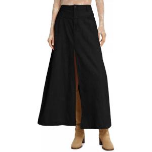 imageCicy Bell Womens High Waisted Corduroy Maxi Skirts Split Aline Casual Fall Long SkirtBlack