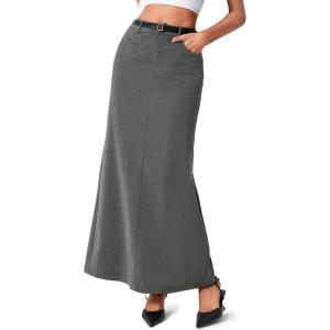 imageCicy Bell Womens High Waisted Maxi Skirts Casual Back Split Office Work Long SkirtDark Grey