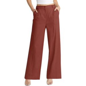 imageCicy Bell Womens High Waisted Wide Leg Pants Work Office Dress Slacks with Pockets Casual Elastic Waist TrousersCaramel Colour
