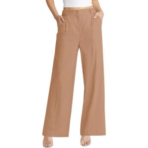 imageCicy Bell Womens High Waisted Wide Leg Pants Work Office Dress Slacks with Pockets Casual Elastic Waist TrousersLight Brown