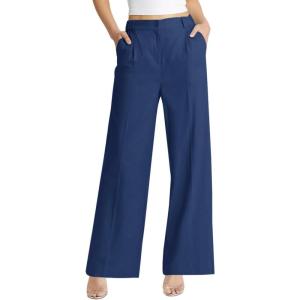 imageCicy Bell Womens High Waisted Wide Leg Pants Work Office Dress Slacks with Pockets Casual Elastic Waist TrousersNavy Blue