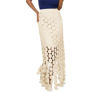 imageCicy Bell Womens Hollow Out Maxi Skirts Summer High Waisted Boho Fringe Hem Long SkirtApricot