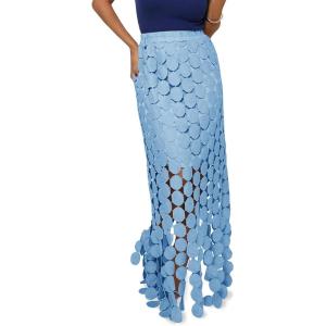 imageCicy Bell Womens Hollow Out Maxi Skirts Summer High Waisted Boho Fringe Hem Long SkirtLight Blue