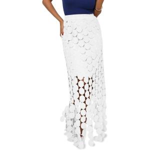 imageCicy Bell Womens Hollow Out Maxi Skirts Summer High Waisted Boho Fringe Hem Long SkirtWhite