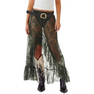 imageCicy Bell Womens Lace Maxi Skirt Summer High Low Asymmetrical Sheer Y2K Sexy Beach Coverup Long SkirtsArmy