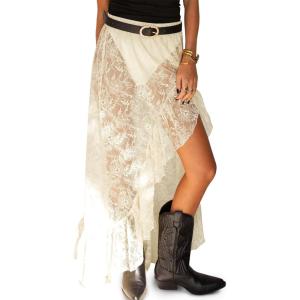 imageCicy Bell Womens Lace Maxi Skirt Summer High Low Asymmetrical Sheer Y2K Sexy Beach Coverup Long SkirtsBeige