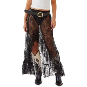 imageCicy Bell Womens Lace Maxi Skirt Summer High Low Asymmetrical Sheer Y2K Sexy Beach Coverup Long SkirtsBlack