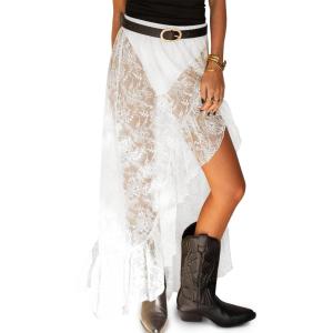 imageCicy Bell Womens Lace Maxi Skirt Summer High Low Asymmetrical Sheer Y2K Sexy Beach Coverup Long SkirtsWhite