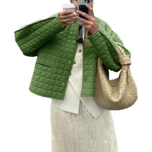 imageCicy Bell Womens Lightweight Quilted Jacket Fall Casual Collarless Puffer Coats Long Sleeve Button Down OuterwearArmy Green