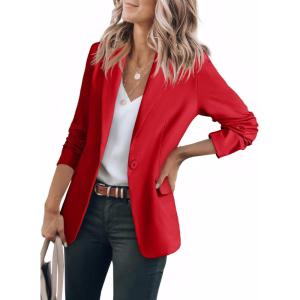 imageCicy Bell Womens Long Sleeve Blazers Open Front Business Casual Knit Stretchy Lightweight Suit JacketsRed