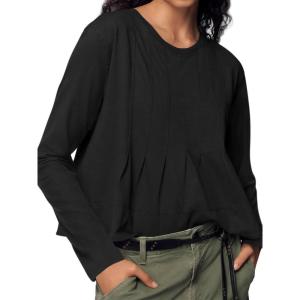 imageCicy Bell Womens Long Sleeve TShirts Pleated Crew Neck Peplum Dressy Casual Fall Tee TopsBlack